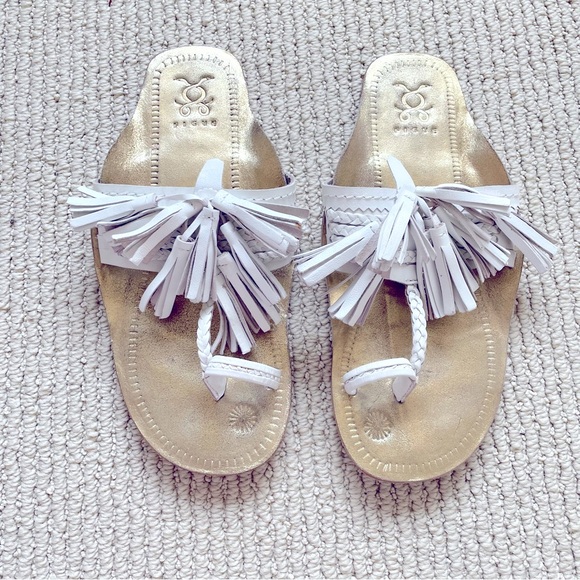 FIGUE Leather Slide Sandals White/Gold Size 6 - Picture 9 of 9